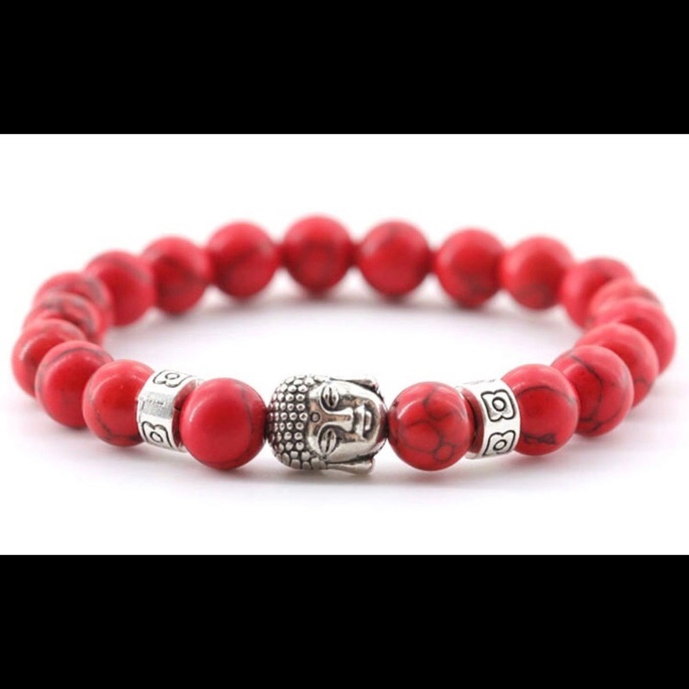 ⭐️3/$25 Buddha silver plated red  bead bracelet